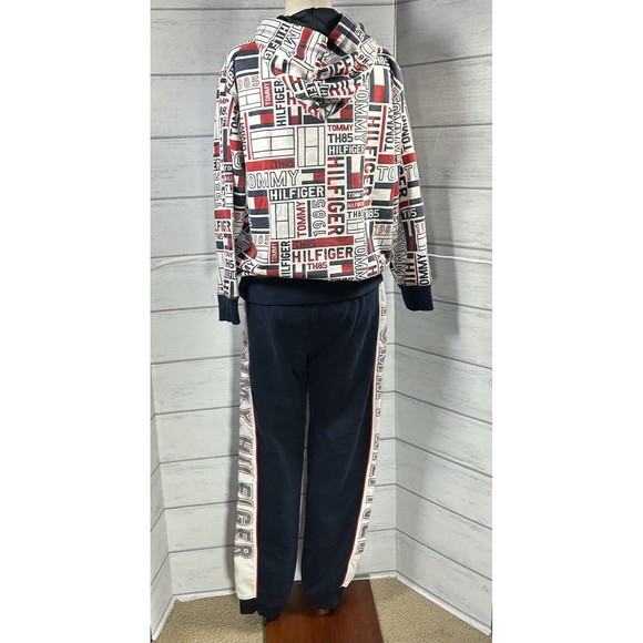 Tommy Hilfiger Boys' Tracksuit Set Sweat Hoodie Pants Logo Navy Size Large 16/18 - Picture 4 of 16